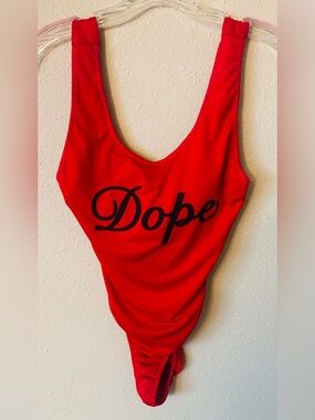 Dope Red One Piece High Thigh Low Back Swim Suit Size: Large
